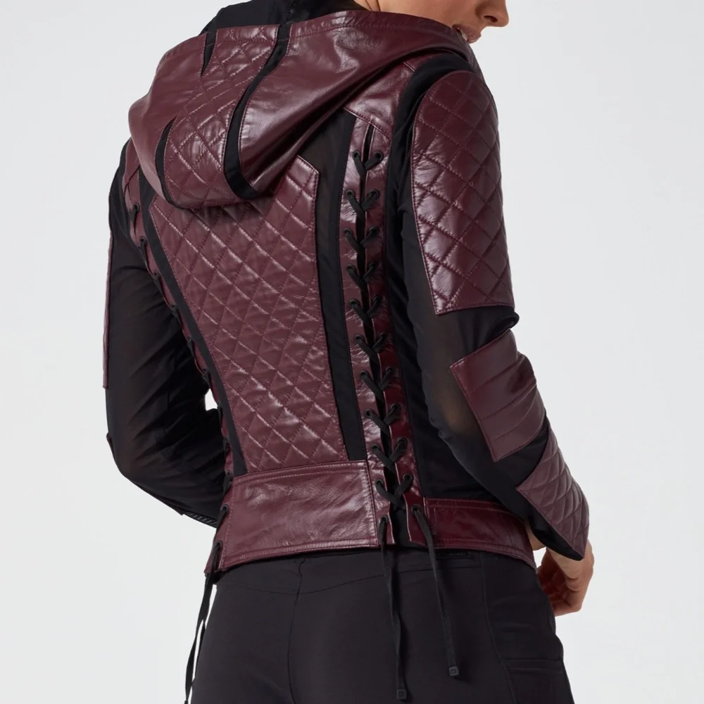 Blanc Noir Burgundy Moto Hoodie - Picture 2 of 6